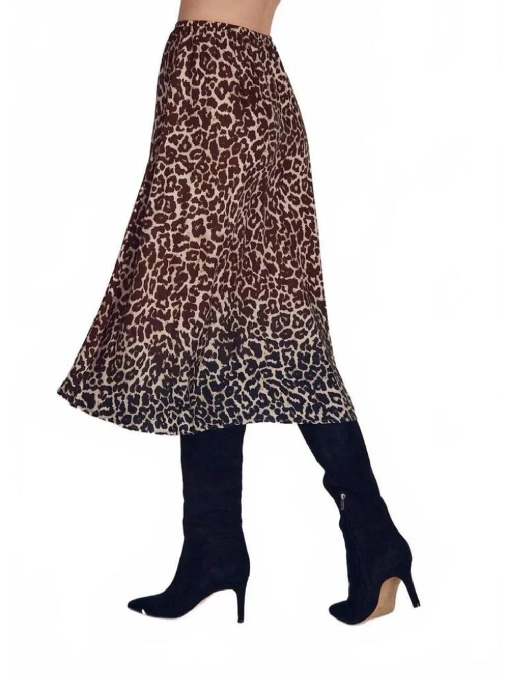 NWT Womens Bella Dahl Brown Beige (Item- 308) Rayon Silk Ombre Leopard Skirt S
